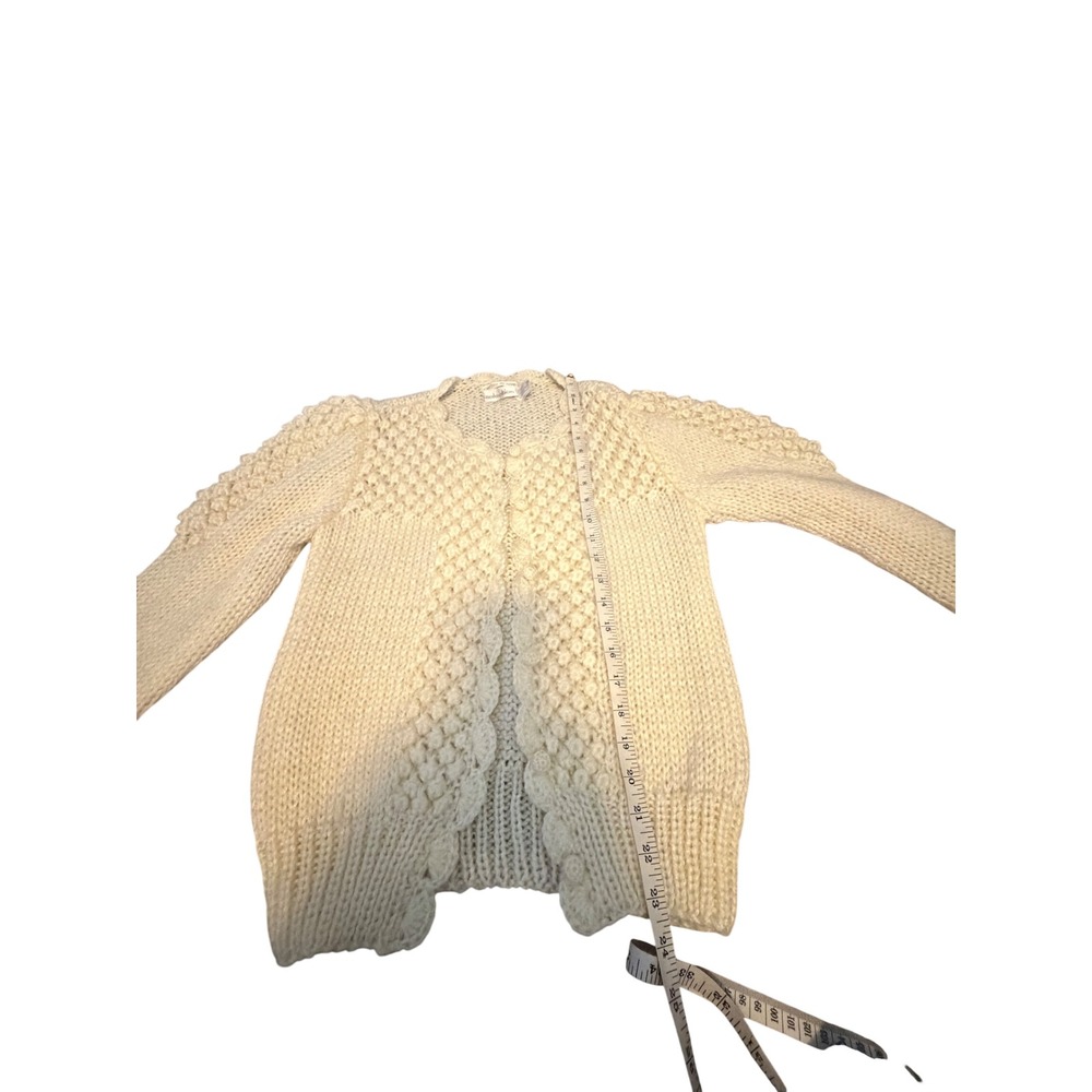 Vintage Selection Knitted by Hand Cream Popcorn Knit Cardigan Puff Sleeve Small